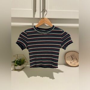 BP Striped Ruffled Crop Top